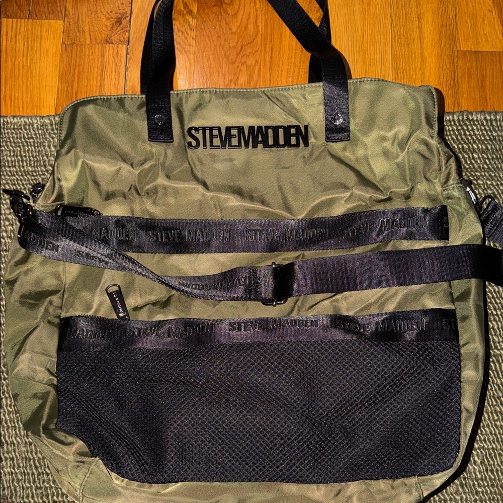 Steve Madden Khaki and Black Duffel Bag